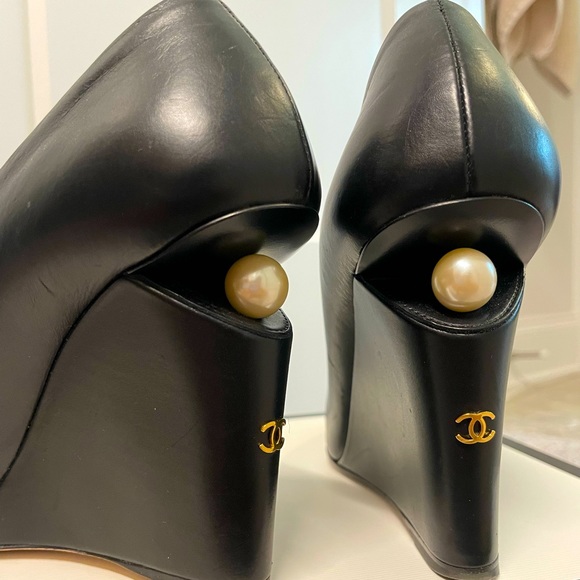 Chanel Calfskin Pearl Wedges